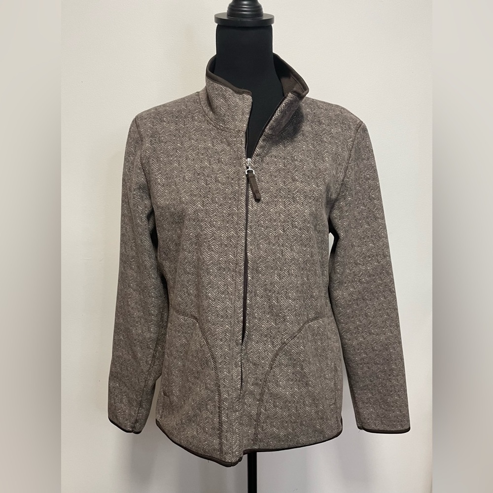 Coldwater Creek Brown Zip-up Thermal Jacket Brown Herringbone L/14